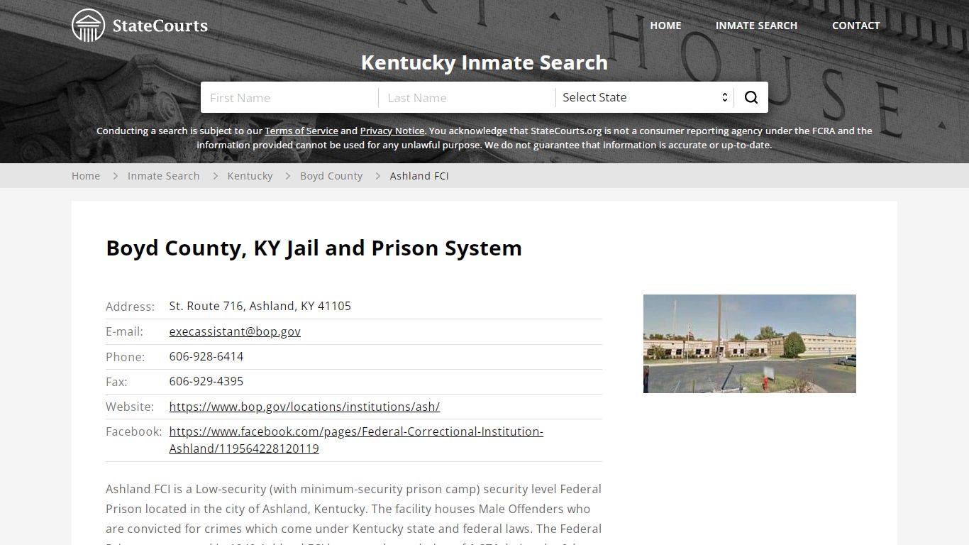 Ashland FCI Inmate Records Search, Kentucky - StateCourts