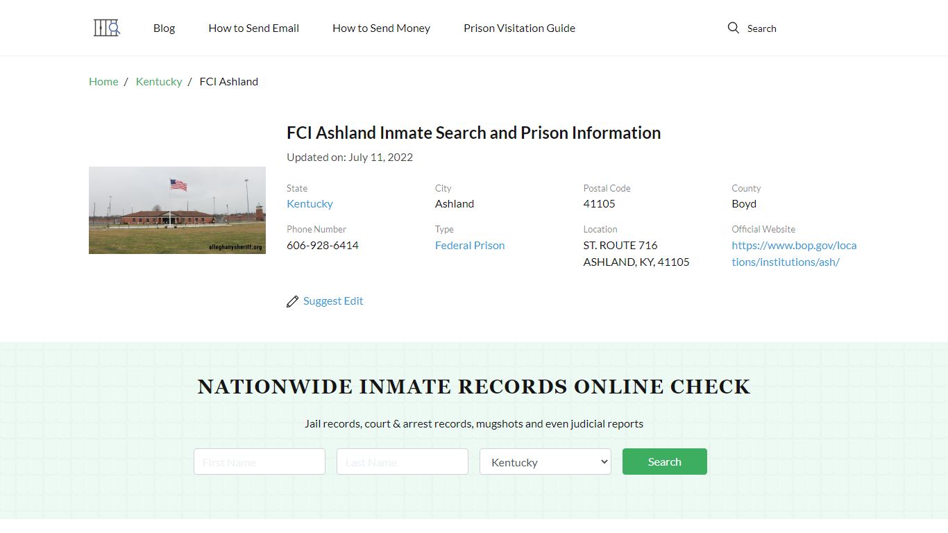 FCI Ashland Inmate Search, Visitation, Phone no. & Mailing ...