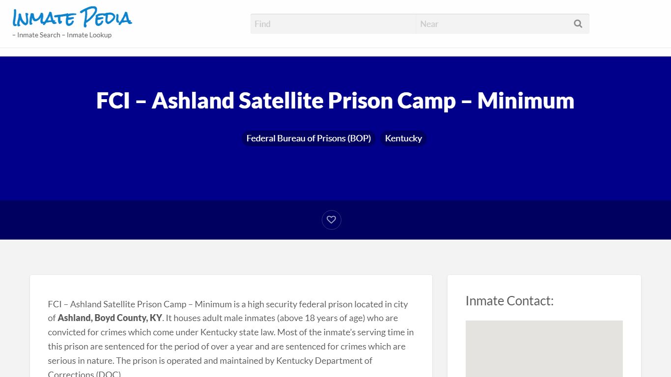 FCI - Ashland Satellite Prison Camp - Inmate Search